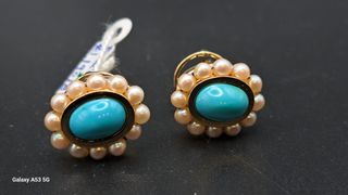 Pendientes de Oro 14K con Turquesa y Perlas 