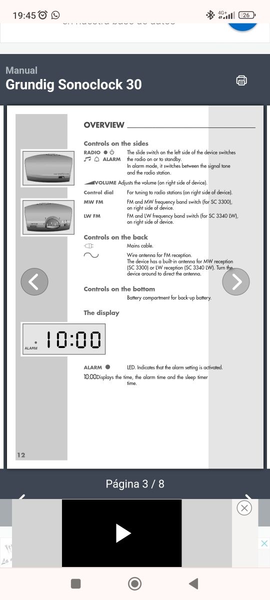 RADIO DESPERTADOR GRUNDING SONOCLOCK 30