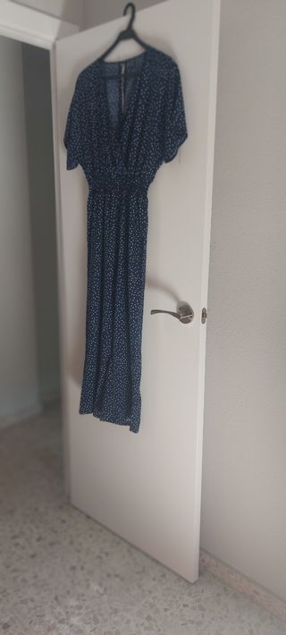 Mono largo de pantalon azul de lunares 