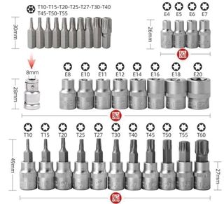 ✅ Maletín variado puntas y vasos Torx 34 piezas