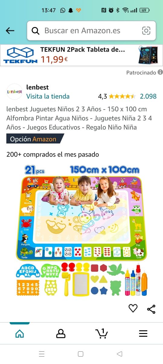 Alfombra para pintar con agua+bolsa