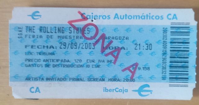 Entrada. Rolling Stones. Zaragoza 2003