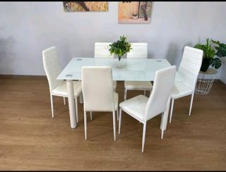 OFERTON MESA CRISTL Y SEIS SILLAS BLANCA