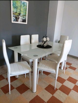 OFERTON MESA CRISTL Y SEIS SILLAS BLANCA