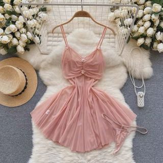 Vestido de noche plisado con tirantes para mujer