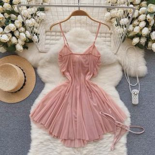 Vestido de noche plisado con tirantes para mujer