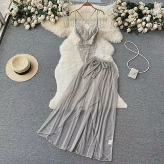 Vestido de noche plisado con tirantes para mujer
