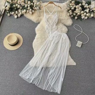 Vestido de noche plisado con tirantes para mujer