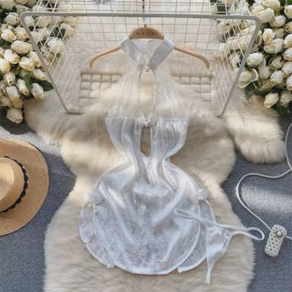 Vestido de noche plisado con tirantes para mujer