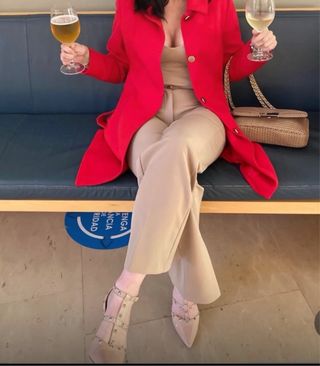 Pantalón beige wide legs