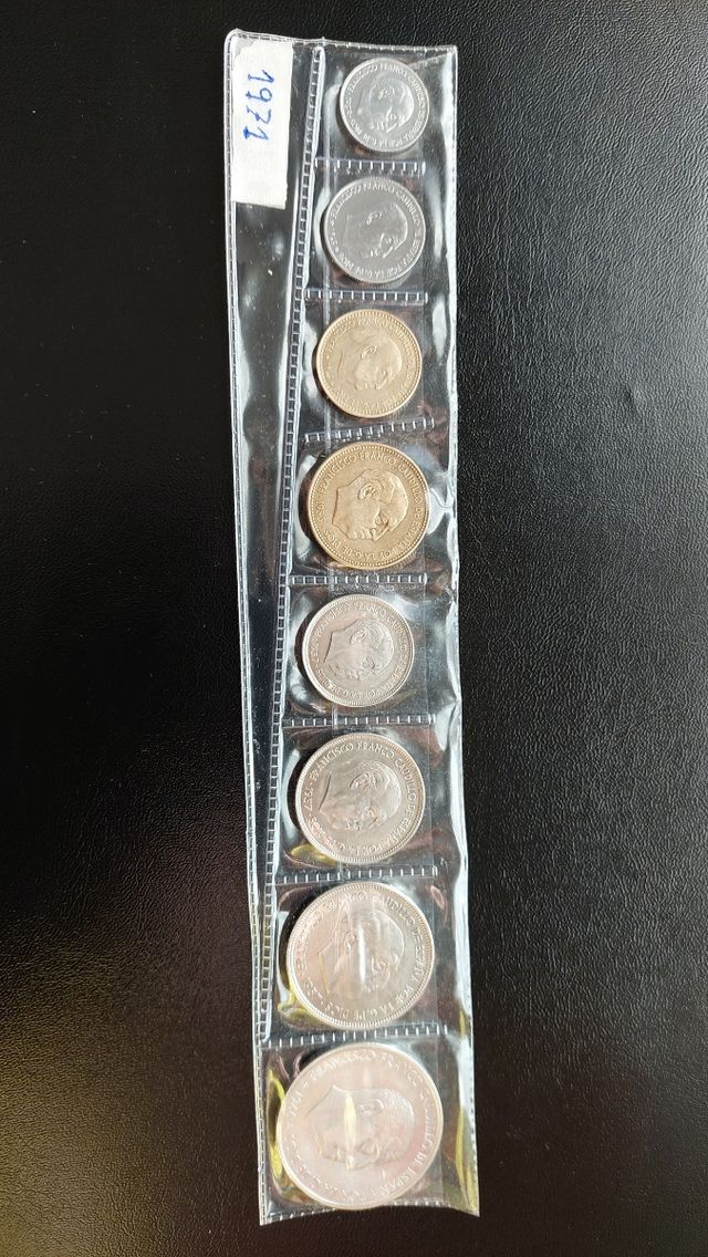 Tira de monedas con ocho valores del año 1971