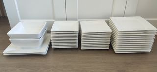 Vajilla cuadrada blanca porcelana 
