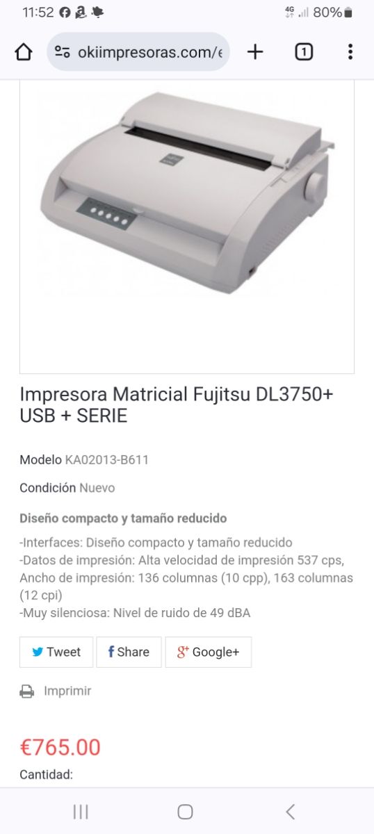 Impresora matricial Fujitsu DL3750 +