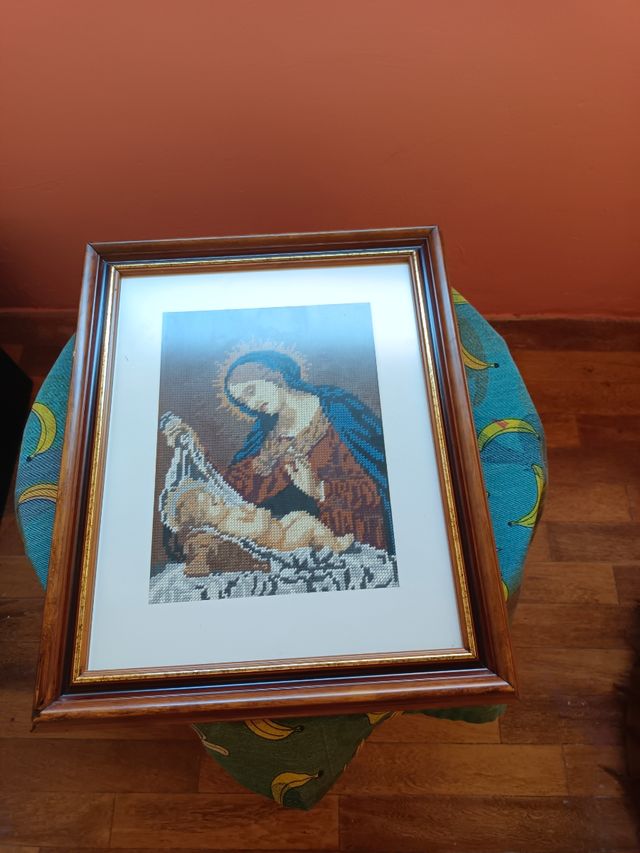 Cuadro punto de cruz con marco de calidad