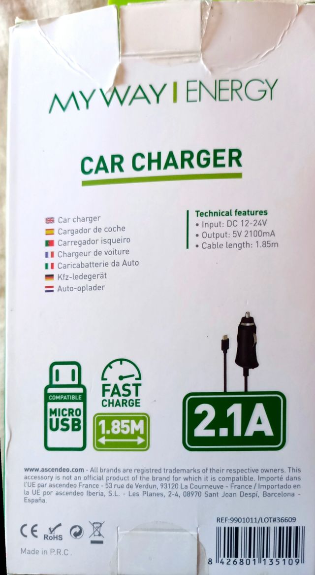 Cargador de coche micro USB