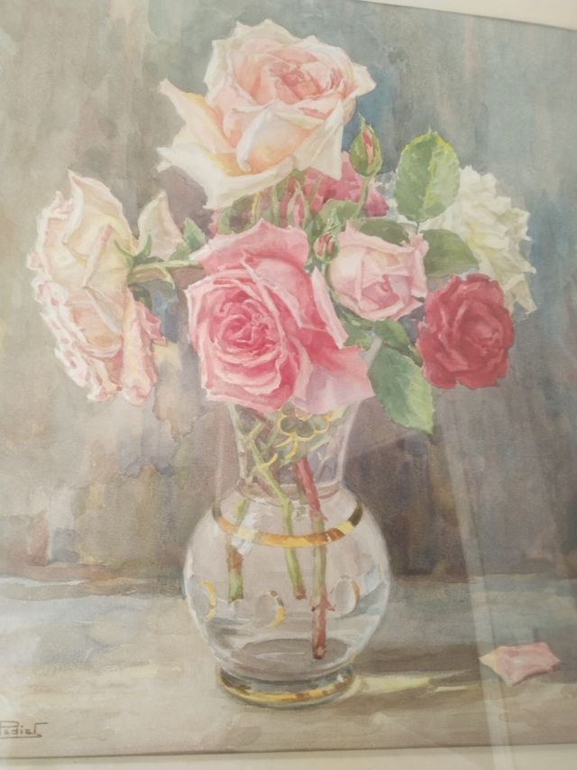 Cuadro Acuarela años 50, firmada, rosas