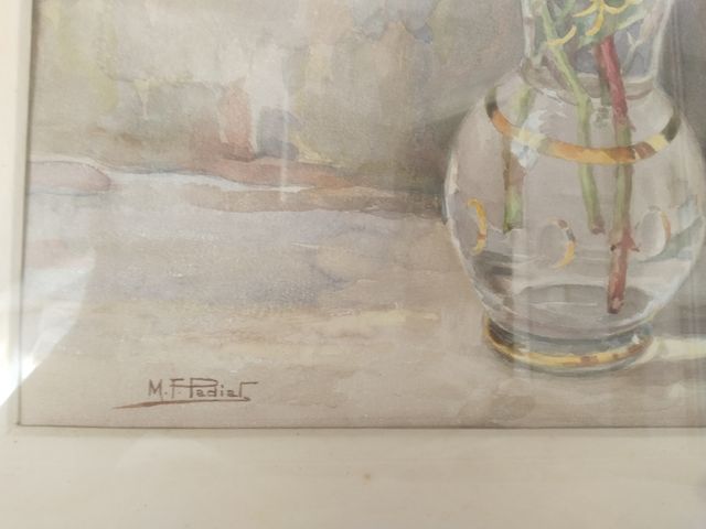 Cuadro Acuarela años 50, firmada, rosas