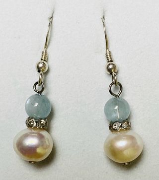 Pendientes de aguamarina y perla plata de ley 925