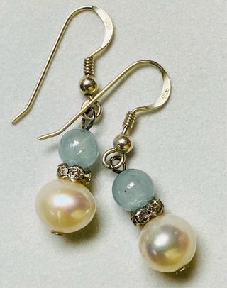 Pendientes de aguamarina y perla plata de ley 925