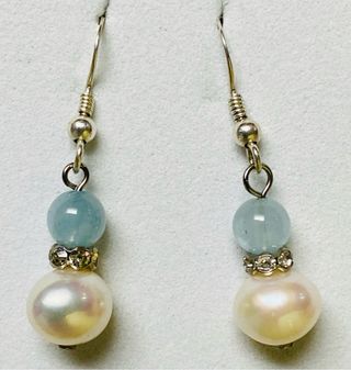 Pendientes de aguamarina y perla plata de ley 925