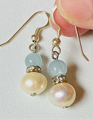 Pendientes de aguamarina y perla plata de ley 925