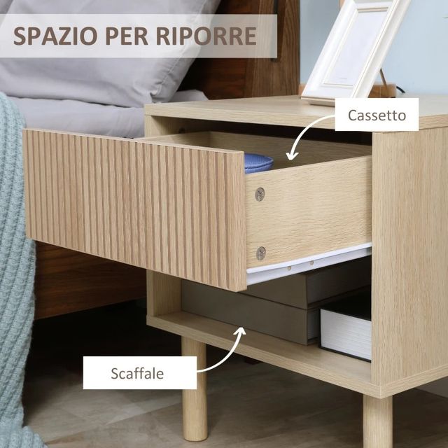 Comodino Moderno con Cassetto e Ripiano Aperto in