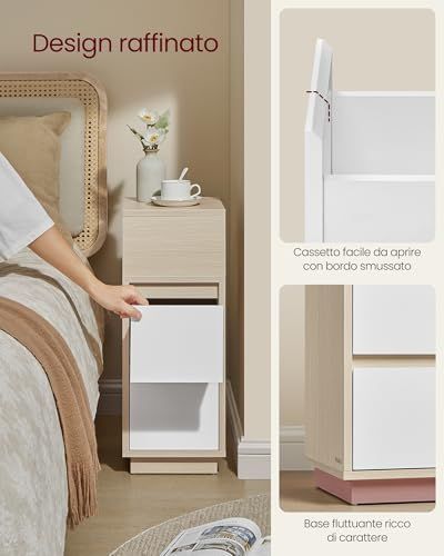 Comodino Stretto, Tavolino con 2 Cassetti e Scompa