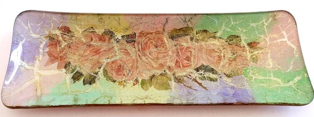 Vassoio in vetro decorazione decoupage