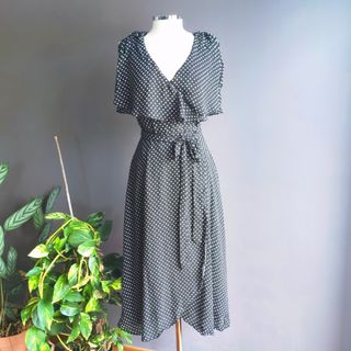 Vestido gasa negra topos blancos retro