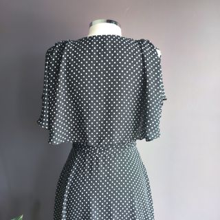 Vestido gasa negra topos blancos retro