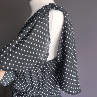 Vestido gasa negra topos blancos retro