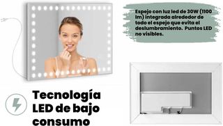 Espejo Maquillaje con Luz LED Botón Táctil