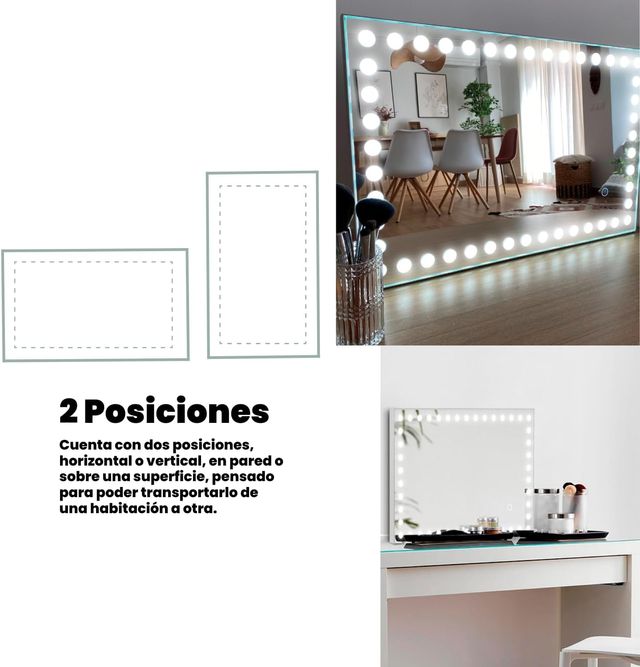 Espejo Maquillaje con Luz LED Botón Táctil
