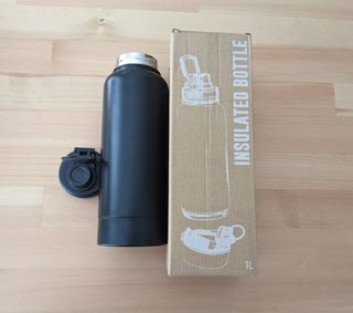 Bidón térmico botella 1L Inox tapón rosca, negro