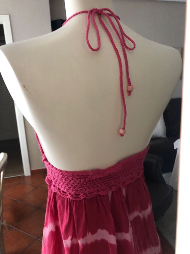 Camiseta mujer atada al cuello Crochet y algodon