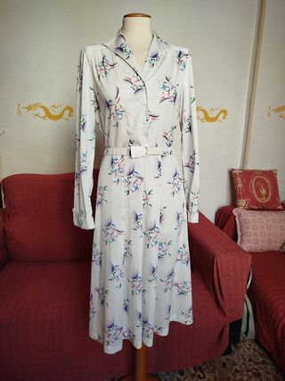 Vestido vintage blanco con flores talla 42