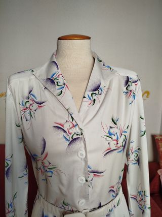 Vestido vintage blanco con flores talla 42