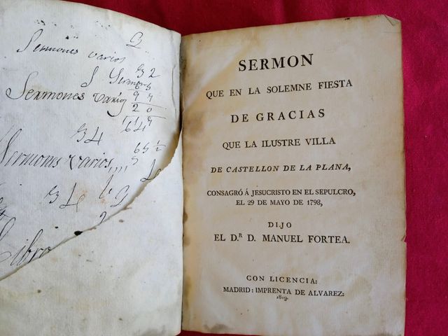  Libro raro antiguo Fortea Sermones Castellón