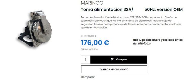 MARINCO Inox Toma alimentacion Barco 32A/50/60Hz