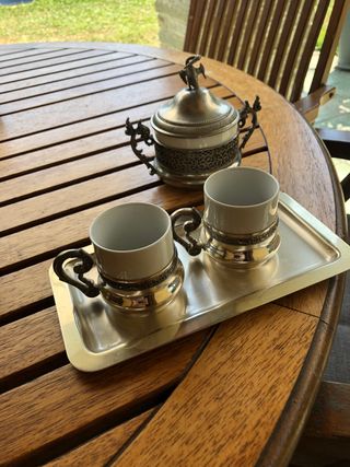 tazzine e zuccheriera peltro