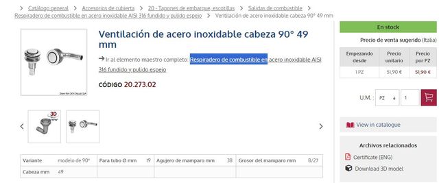 Osculati Suspiro Respiro de combustible INOX