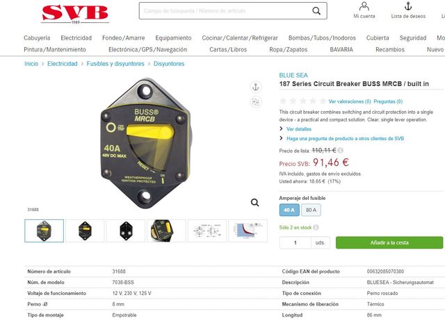 DISYUNTOR 80A BLUE SEA 187 Series Circuit Breaker