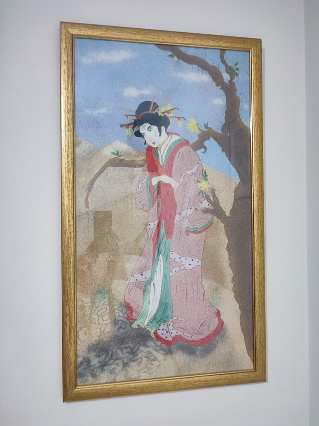 Cuadro arte arena oriental mujer