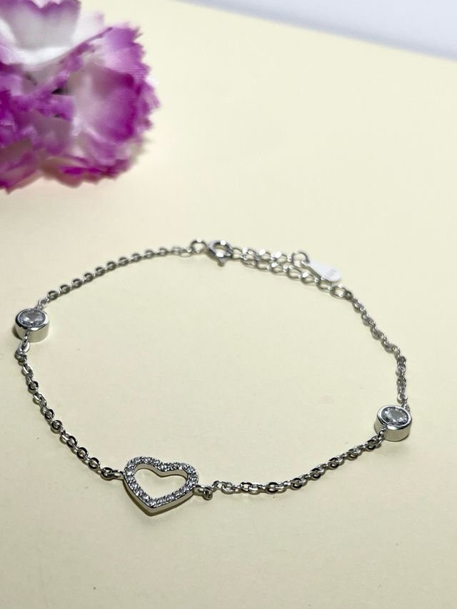 Pulsera Corazón De Plata De Ley 925