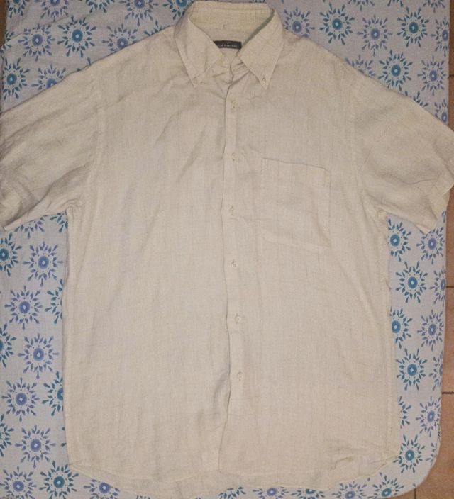 Camisa vintage en 100% lino hombre manga corta