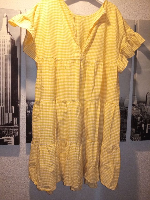Vestido cuadradritos amarillo y blanco