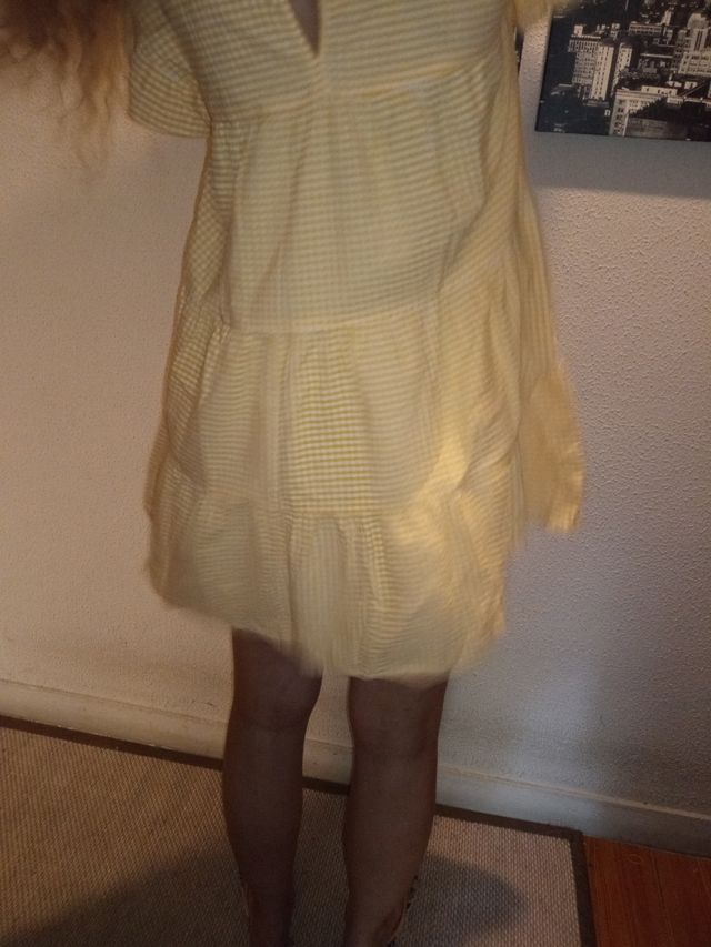 Vestido cuadradritos amarillo y blanco