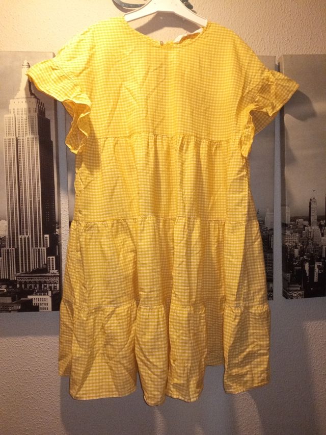 Vestido cuadradritos amarillo y blanco