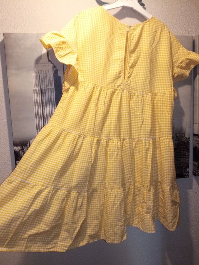 Vestido cuadradritos amarillo y blanco