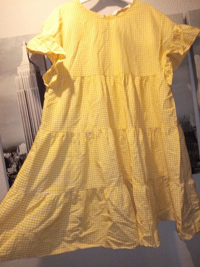 Vestido cuadradritos amarillo y blanco